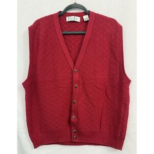 VTG Cypress Links‎ Golf Sweater Vest Textured Solid Red Button Mens Size L
